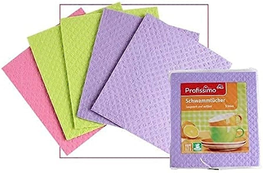 Sponge Cloths Imported from Germany - 5 Pack Reusable Cellulose Dishcloths - schwammtücher Absorbent Swedish Hand Towels for Kitchen, Counters & Washing Dishes - Eco Friendly Gift for Home