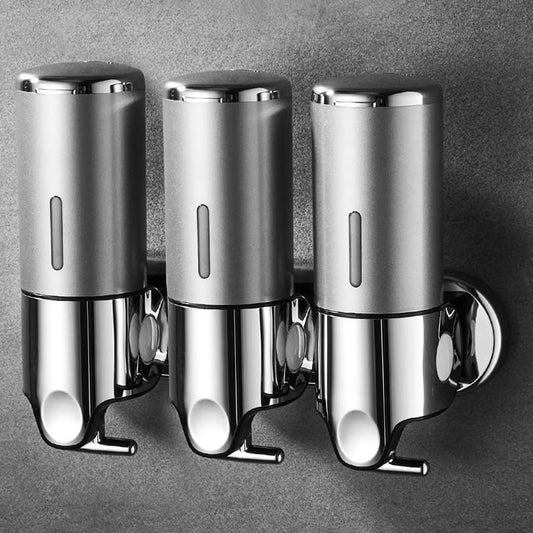 No-Drill 3 Pack 500ml Wall Mounted soap Dispenser for Bathroom and Kitchen, Shampoo and Conditioner Dispenser Drill Free with Adhesive(Round-Silve) - color: Silver-1
