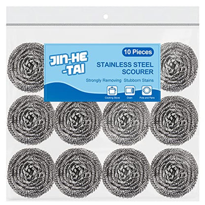 10 Pack Stainless Steel Scrubber, Steel Wool Srubber for Scouring Stubborn Messes from Pots and Pans, Stoves,Broiler Racks,Grills and More - size: Stainless Steel-Pack of 10 Scrubbers