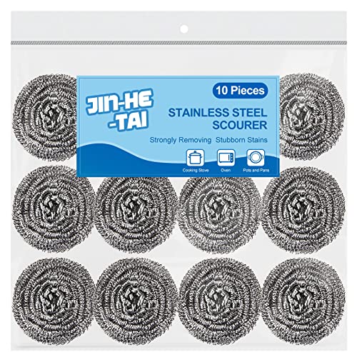 10 Pack Stainless Steel Scrubber, Steel Wool Srubber for Scouring Stubborn Messes from Pots and Pans, Stoves,Broiler Racks,Grills and More - size: Stainless Steel-Pack of 10 Scrubbers