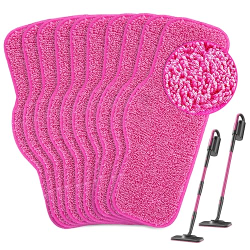 KEEPOW 10 Pack Microfiber Steam Mop Pads Compatible with Schenley Steam Mop Cleaner, Washable and Reusable Replacement Mop Pads Accessoriess Fit for Steam Mop SLFCSM064 & SLFCSM063 - color: Pink, 10 Pack