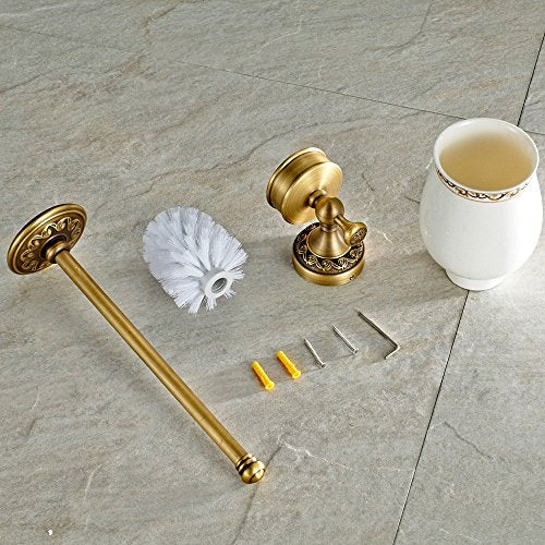 Leyden Antique Brass Toilet Brush Holder, Retro Toilet Brush Organizer with Ceramic Cup - color: Brass