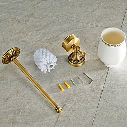 Leyden Antique Brass Toilet Brush Holder, Retro Toilet Brush Organizer with Ceramic Cup - color: Brass