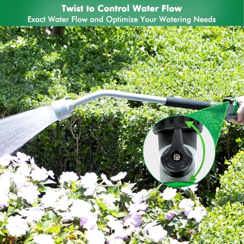 RESTMO Long Watering Wand, 24 Inches Gentle Soft Full Shower Sprayer Wand with Flow Control, Heavy Duty Metal Hose Wand for Hanging Baskets, Shrubs, Plants, Flowers, Garden and Lawn - color: Green