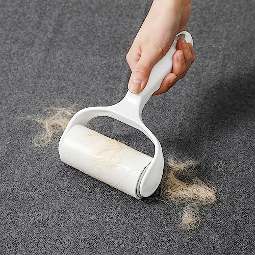 Flat Surface Lint Roller for Pet Hair Extra Sticky Lint Remover for Couch Clothes Furniture Pool Table Felt Lint Roller T Handle with 4 Sticky Rolls (Daisy White) - color: Daisy White T Handle