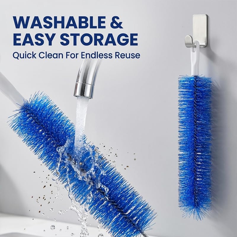 Bendable Fan Cleaning Brush with Microfiber Head, Reusable, Multi-Purpose Dust Remover for Ceiling Fans, Air Conditioner Vents, Cars，Blue+Gray 2PC