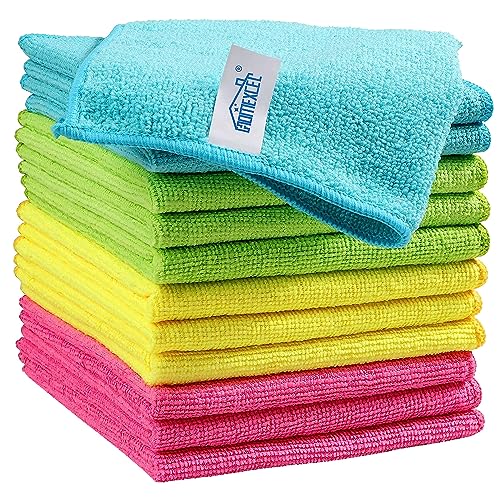 HOMEXCEL Microfiber Cleaning Cloth 210GSM, Pack of 12, Size:11.5" x 11.5", Ultra-Soft, High-Density Non-Abrasive Cleaning Towels for Cars, Glass, Kitchen, Reusable Rags, Blue/Green/Yellow/Pink - color: Multicolor