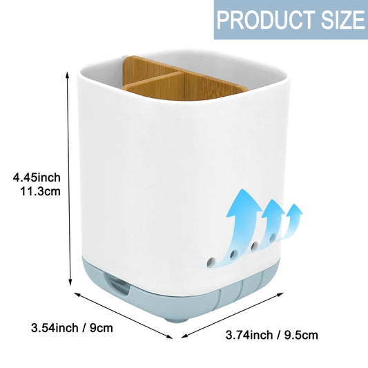 Toothbrush Holder with Bamboo Divider,Detachable for Easy Cleaning Bathroom Countertop Organizer,Plastic 3 Slots Electric Toothbrush and Toothpaste Holders Storage Caddy for Bathroom Vanity,Sink-Blue - color: Blue