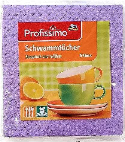 Sponge Cloths Imported from Germany - 5 Pack Reusable Cellulose Dishcloths - schwammtücher Absorbent Swedish Hand Towels for Kitchen, Counters & Washing Dishes - Eco Friendly Gift for Home