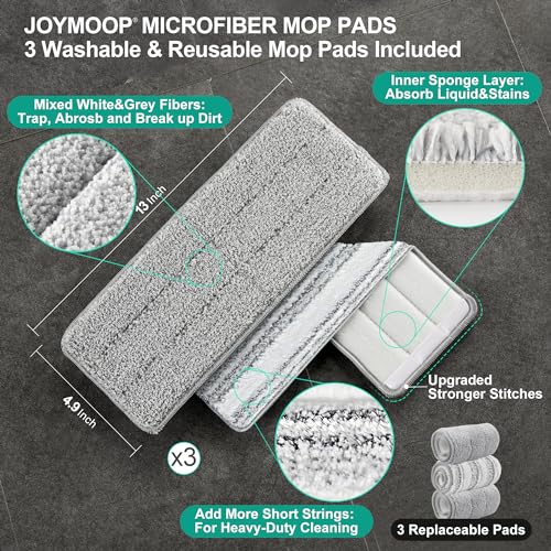 JOYMOOP Hands-Free Mop and Bucket with Wringer Set with Microfiber Cleaning Cloth, Househould Cleaning Tool of Floor Mop and Kitchen Towels