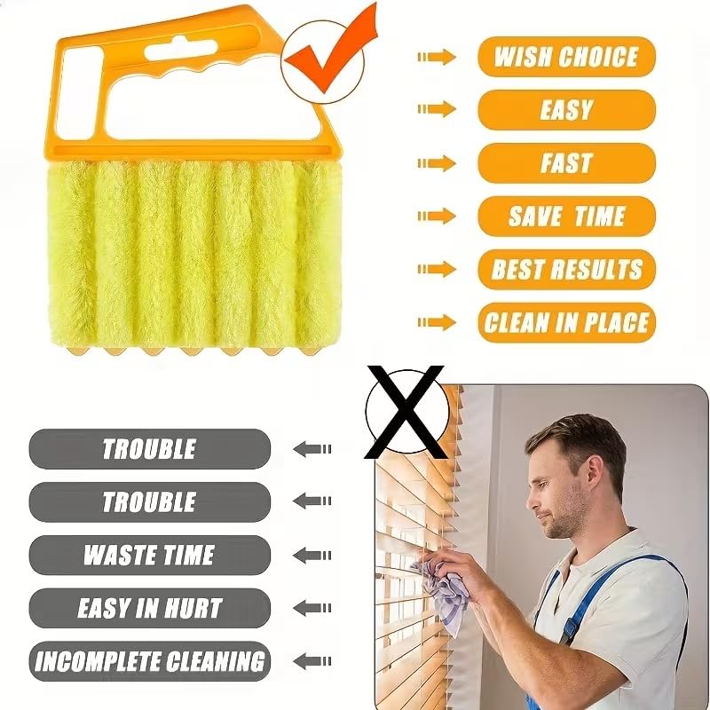 2pcs Microfibers Washable Window Cleaning Brushes for Effortless Dust Collection and Blinds Cleaning, Yellow - color: Yellow