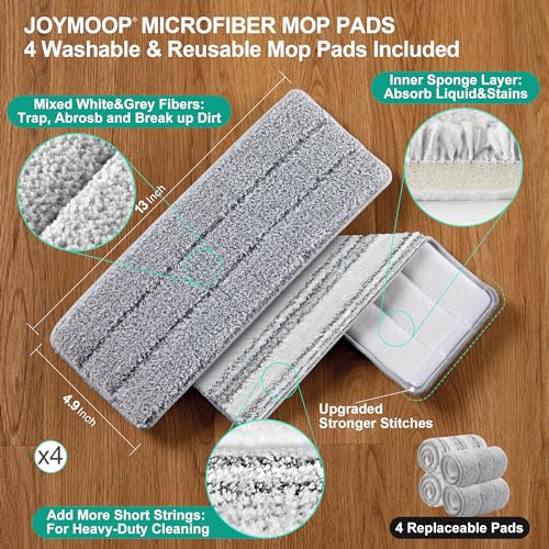 JOYMOOP Flat Mop System, Microfiber Mop and Bucket Set, White, Household & Commercial Floor Cleaning Mop with Long Handle, Hands-Free Cleaning System - color: White Plus241
