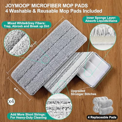 JOYMOOP Hands-Free Mop and Bucket with Wringer Set with Microfiber Cleaning Cloth, Househould Cleaning Tool of Floor Mop and Kitchen Towels