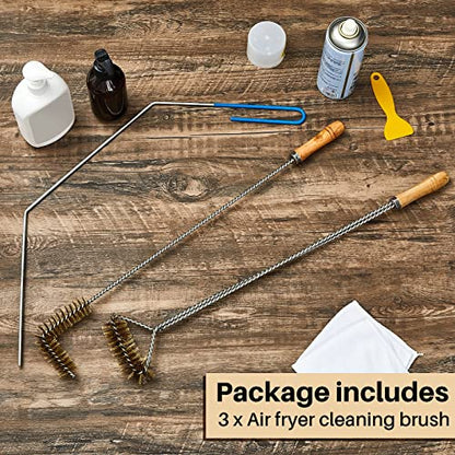 Nuenen 3 Pieces Fryer Cleaning Tools Including L Shaped Fryer Cleaning Brush, Deep Cleanout Rod and Long Handle Basket Brush, Good to 750f for Restaurant Accessories