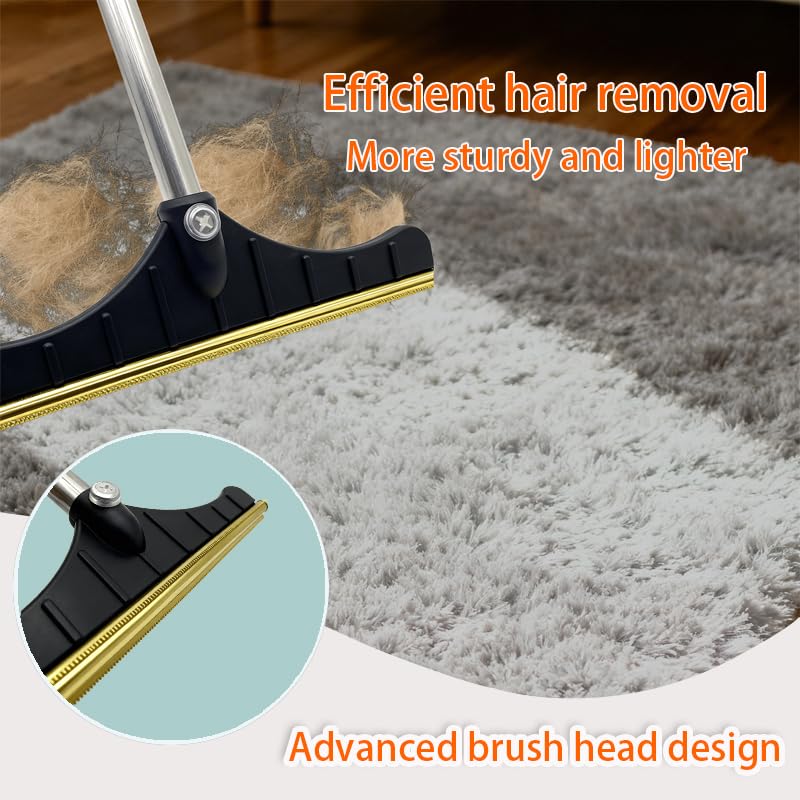 Premium Stainless Steel Pet Hair Removal Carpet Rake | Reusable Adjustable Pet Fur De-Shedding Tool for Carpets, Rugs, Upholstery & Auto Mats | Long Extendable Handle, Heavy-Duty Construction (Black) - color: Black