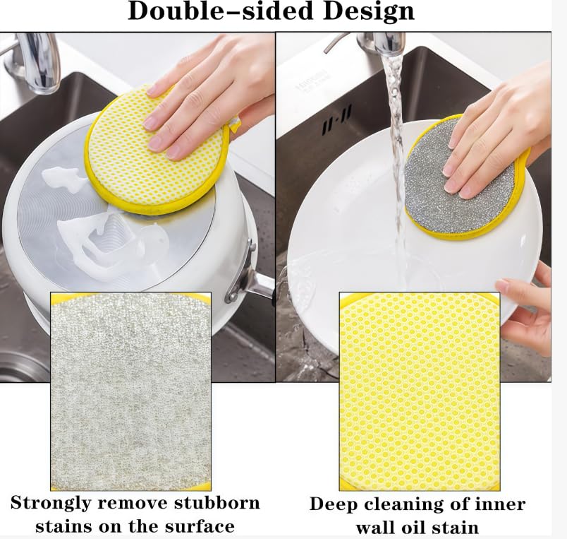 5 PCS Double Sided Wire Dishwashing Sponge Rags - Multipurpose Steel Wire Dish Cloth Scrubber - Non-Scratch Cleaning Cloths for Kitchen Dishes Pots Pans - Reusable Household Dish Wash Supplies