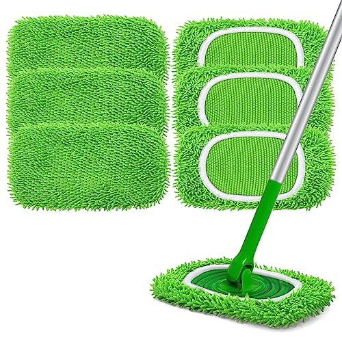 Reusable Wet Pads Refill for Swiffer Sweeper Mop - Dry Sweeping Cloths & Wet Mopping Cloths for Household Cleaning - Washable Microfiber Pads for Mopping Floors - 6 Pack (Mop is not Included) - color: 6 Pack (Green)