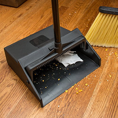 Carlisle FoodService Products Standing Dustpan – Dust Pan with Handle, Serrated Edge, Pivoting Pan Design, for Home, Kitchen, Lobby, or Office, 30 Inch Plastic, Black - style: 2-Piece Handle