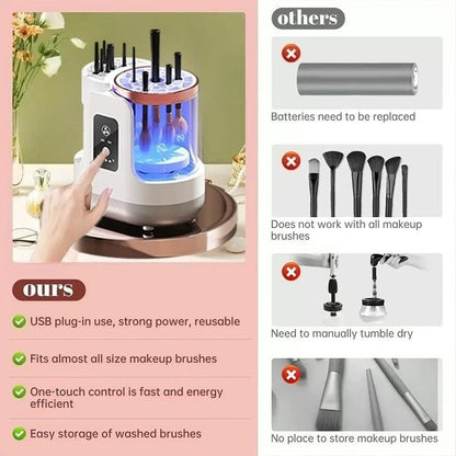 Automatic Brush Washing & Air-Drying Machine, Electric Make Up Brush Cleaner Machine, Adjustable 2H/5H Drying, Cosmetic Brushes Cleaner Tool for All Size Beauty Makeup Brush Set, White