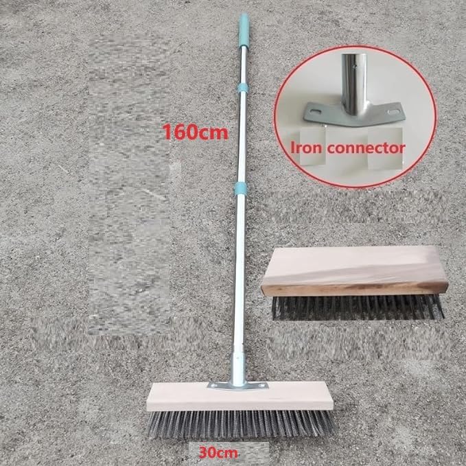 GINGER TECH Heavy Duty Wire Broom with Telescopic Aluminum Handle, 63IN, Stiff Metal Brush Deck Scrub Brush for Cleaning Moss, Grout, Garden, Garage (Green, 30CM Broom Head) - size: with 30CM Broom Head
