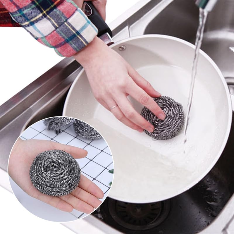 KTOJOY 6 Pack Stainless Steel Wool Scrubber, Scouring Pads | Stainless steel scrubbers for kitchen, bathroom, pots, pans, grill; heavy duty, reusable, removes stubborn stains