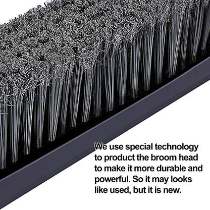 Yocada Push Broom Brush Stiff Bristles 12.8" Broom Head Telescopic Heavy-Duty Outdoor Commercial for Cleaning Bathroom Kitchen Patio Garage Deck Concrete Wood Stone Tile Floor