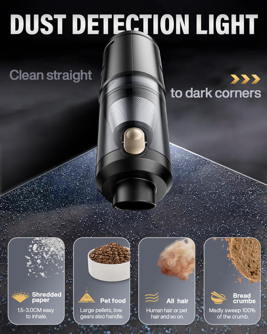 Handheld Vacuum Cleaner 21000Pa Suction with Brushless Motor, 4-in-1 Portable Mini Car Vacuum with 2 Suction Modes, Cordless Vacuum with LED Light, Type-C Charge for Car, Office Desk, Keyboards - color: Black