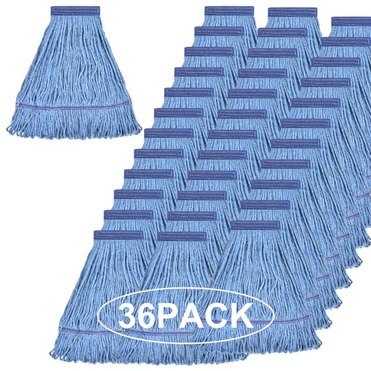 Matthew Cleaning Heavy Duty Mop Head Commercial Grade Replacement for General and Floor Cleaning, Wet Industrial Blue Cotton Looped End String Head Refills (Case of 36) Blue - color: Blue, size: 36 Count