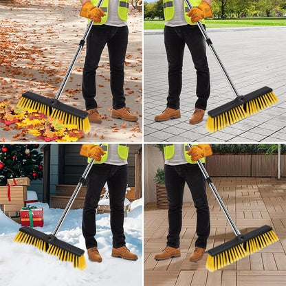 18 Inches Push Broom Outdoor Handle Stiff Bristles Heavy Duty Broom with 61 Long Handle for Cleaning Bathroom Kitchen Deck Driveway Garage Yard TilePatio Concrete Floor Cleaning