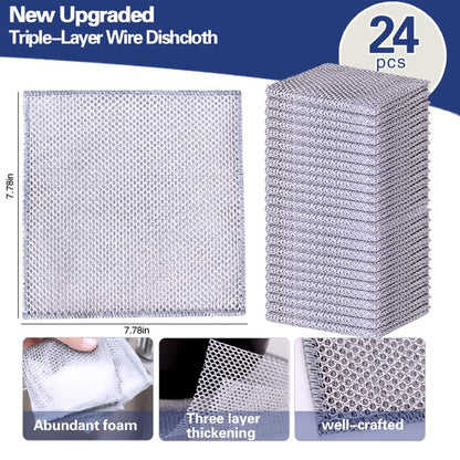 12pcs Scratch-Free Steel Dishcloths. Reusable, Quick-Dry, Odorless. Perfect for Dishes, Sinks, cookware. 7.87"x7.87". (12, Light Gray, Large) (24pcs[Double Layer Silver], 7.87×7.87inch) - color: 24pcs[double Layer Silver]
