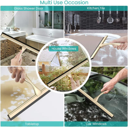 Shower Squeegee for Doors & Windows, All-Purpose, Stainless Steel, 14 Inch, Golden