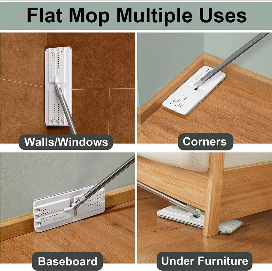 JOYMOOP Mop and Bucket Set for Home and Commercial Use, Flat Mop System with 3 Reusable Microfiber Pads, Floor and Wall Cleaner - color: White Standard243