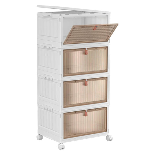 YFXCVSL 4 Tier Plastic Storage Bins with Lid 28QT - Stackable Storage Containers with Wheels, Folding Storage Boxes, Collapsible Storage Bins, Closet Organizers and Storage - size: 4-Tier 28QT
