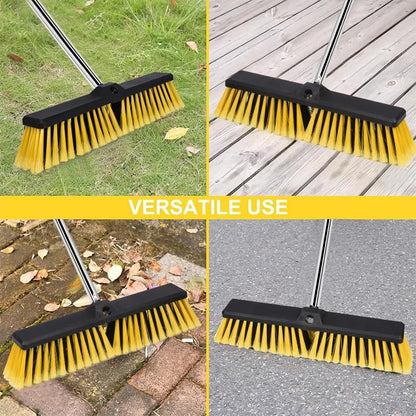 18 Inches Push Broom Outdoor Handle Stiff Bristles Heavy Duty Broom with 61 Long Handle for Cleaning Bathroom Kitchen Deck Driveway Garage Yard TilePatio Concrete Floor Cleaning