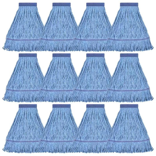 Matthew Cleaning Heavy Duty Mop Head Commercial Replacement for General and Floor Cleaning , Wet Industrial Blue Cotton Looped End String Head Refill (Pack of 12) Blue - color: Blue, size: 12 Count