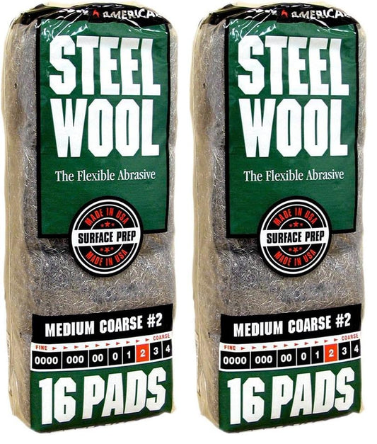 Homax - 33873161059 Steel Wool, Medium Coarse Grade #2, 16 Pads (Pack of 2) - size: 16 Pads (Pack of 2), style: Medium Coarse Grade #2