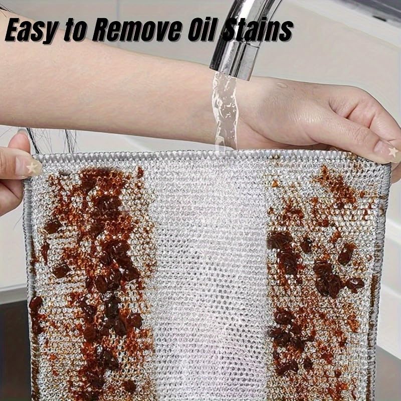 3-Pack Stainless Steel Mesh Cleaning Cloth Set, Silver Durable Non-Detachable Design,Pans and Kitchen Surfaces, Silver - color: Silver