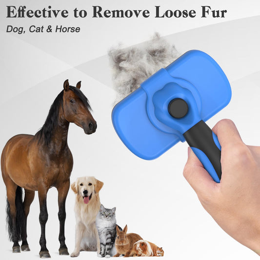 Dipoo Self-Cleaning Brush for Pet Deshedding - Skin-Friendly Grooming Tool for Dogs and Cats, Blue - color: Blue