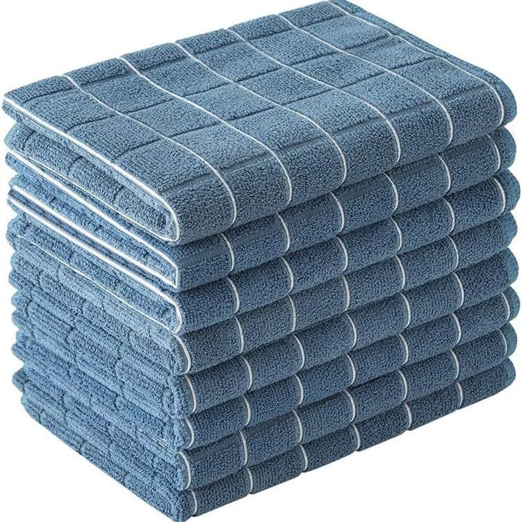 Microfiber Kitchen Towels and Cleaning Cloths, 4 Pack - Ultra Soft, Super Absorbent, Lint-Free - Lattice Pattern Dish Towels, 12x12 Inches（Blue） - color: Blue